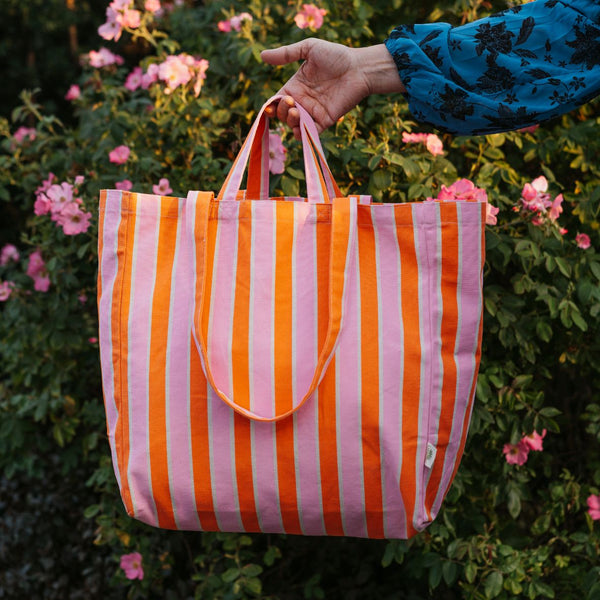 OMOM Organic Tote bag / Tote bag ORIGINAL - Striped PINK/ORANGE
