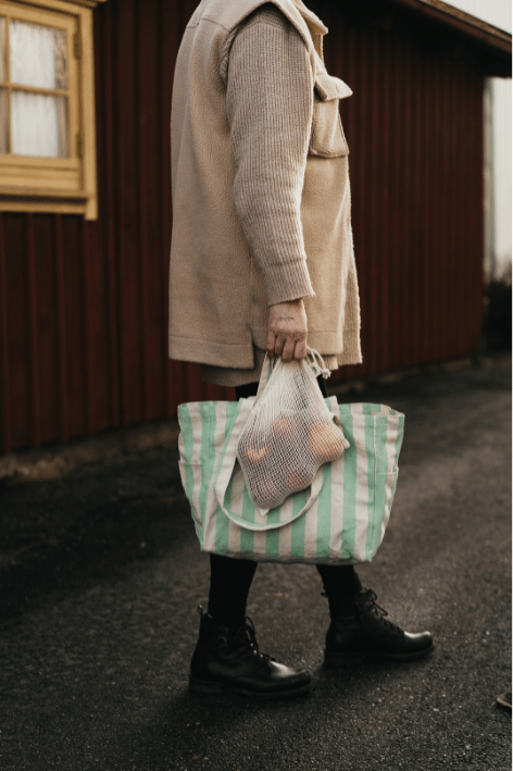 Organic tote bag low - Striped mint