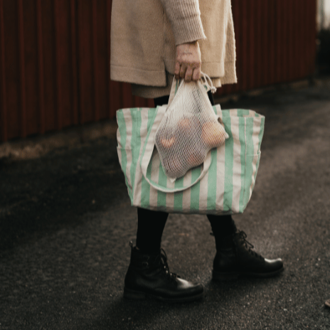 Organic tote bag low - Striped mint